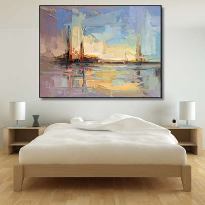 Sunset Cityscape Palette Knife Painting – Hand-Painted Abstract Wall Art in Pastel Tones