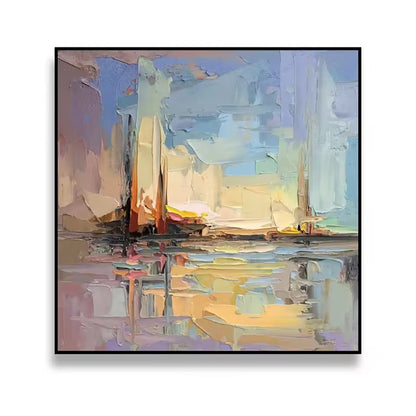 Sunset Cityscape Palette Knife Painting – Hand-Painted Abstract Wall Art in Pastel Tones