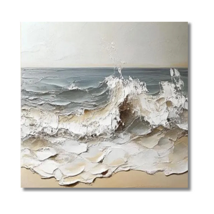 3D Textured Ocean Wave – Hand-Painted Impasto Coastal Canvas in Beige & Grey
