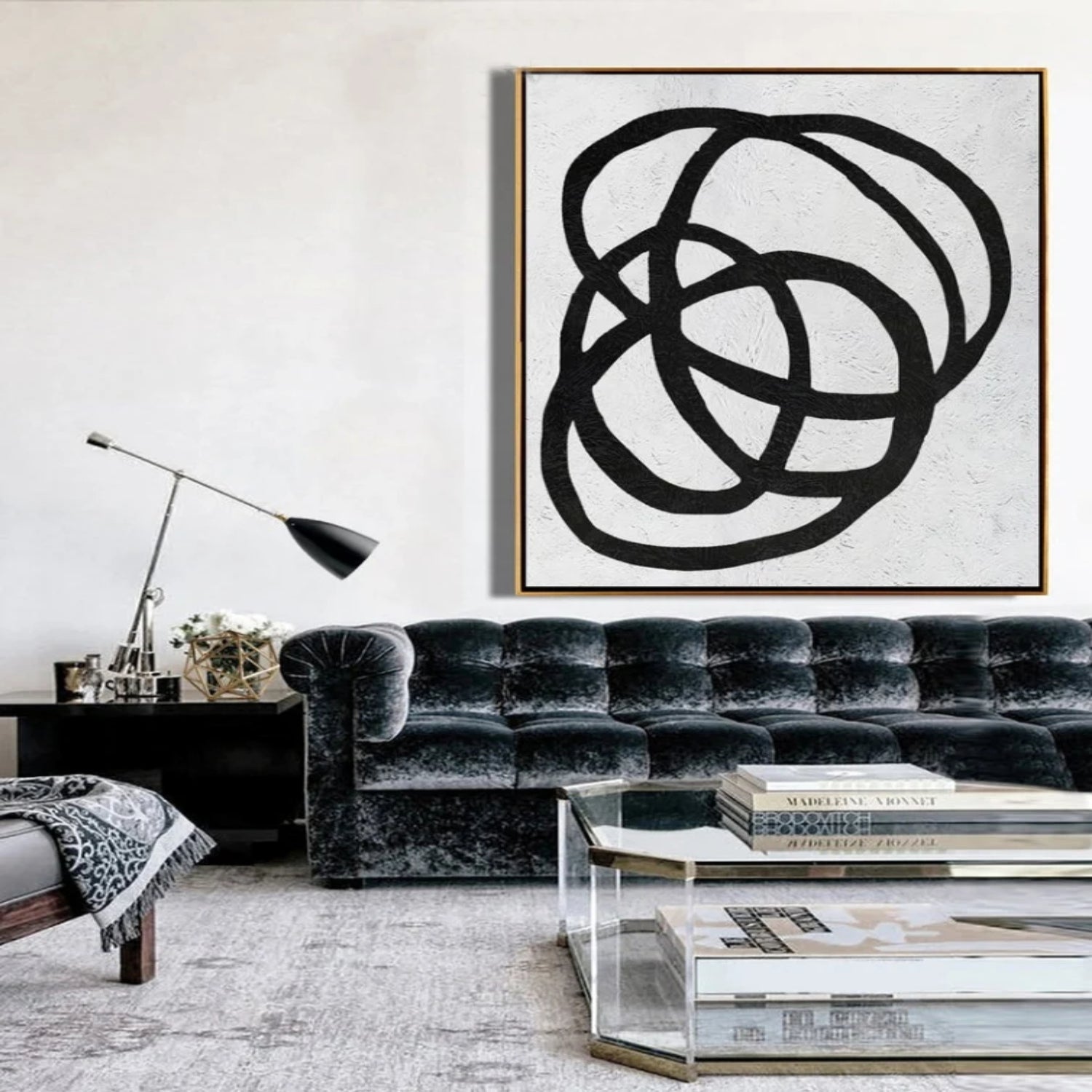 Textured Black White Geometric Minimal Painting