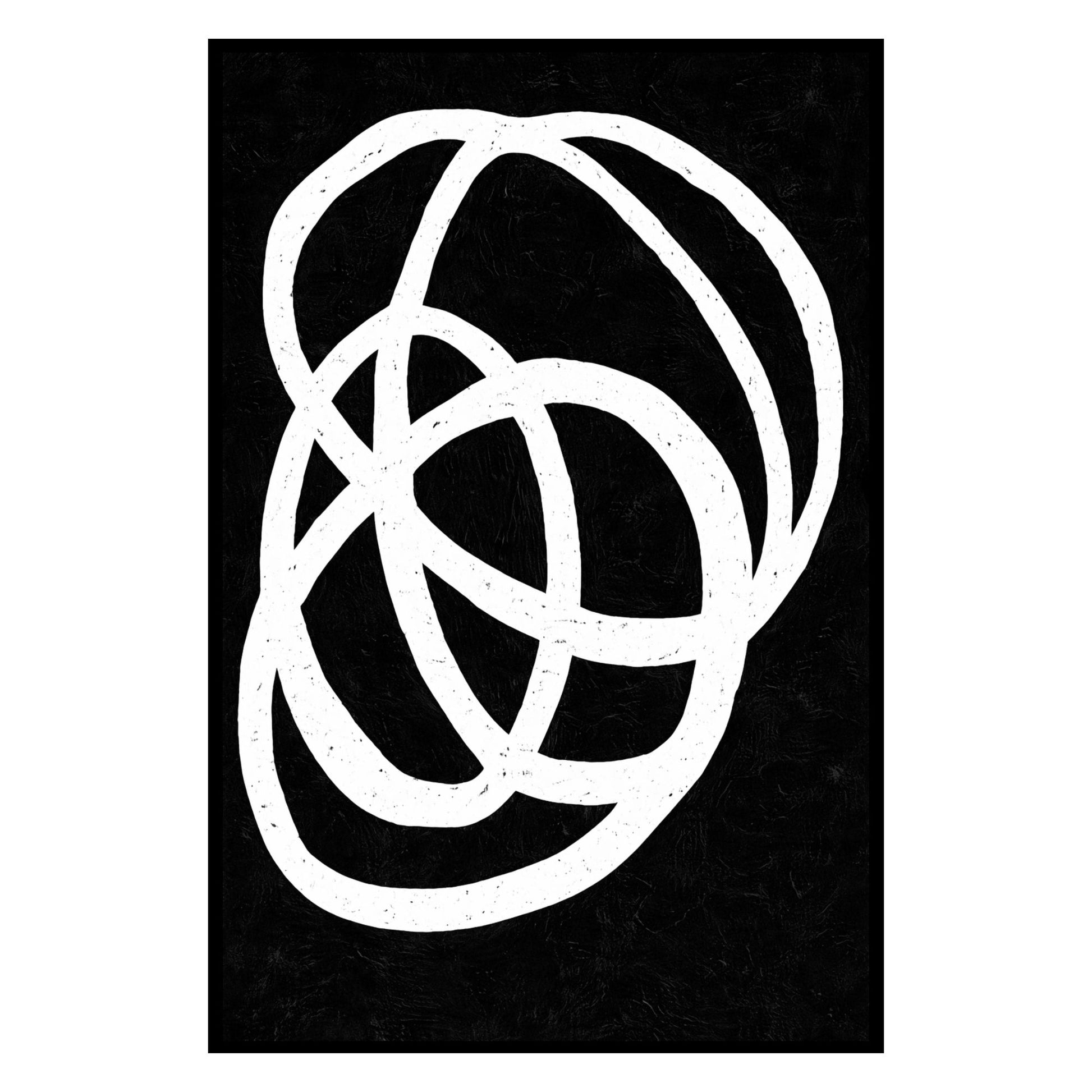 White geometric design on a black background