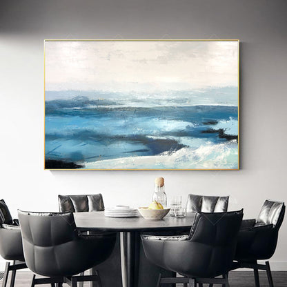 Abstract Blue Seascape Painting – Textured Ocean Wall Art on Canvas