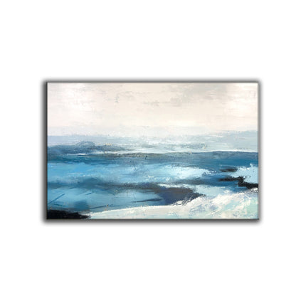 Abstract Blue Seascape Painting – Textured Ocean Wall Art on Canvas