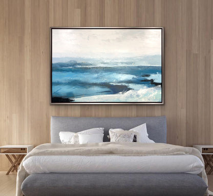 Abstract Blue Seascape Painting – Textured Ocean Wall Art on Canvas
