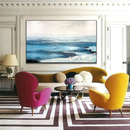 Abstract Blue Seascape Painting – Textured Ocean Wall Art on Canvas