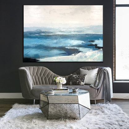 Abstract Blue Seascape Painting – Textured Ocean Wall Art on Canvas