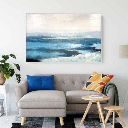 Abstract Blue Seascape Painting – Textured Ocean Wall Art on Canvas