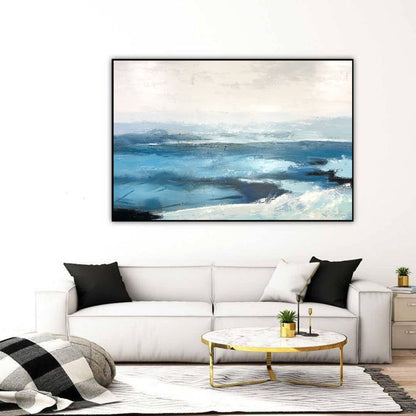 Abstract Blue Seascape Painting – Textured Ocean Wall Art on Canvas