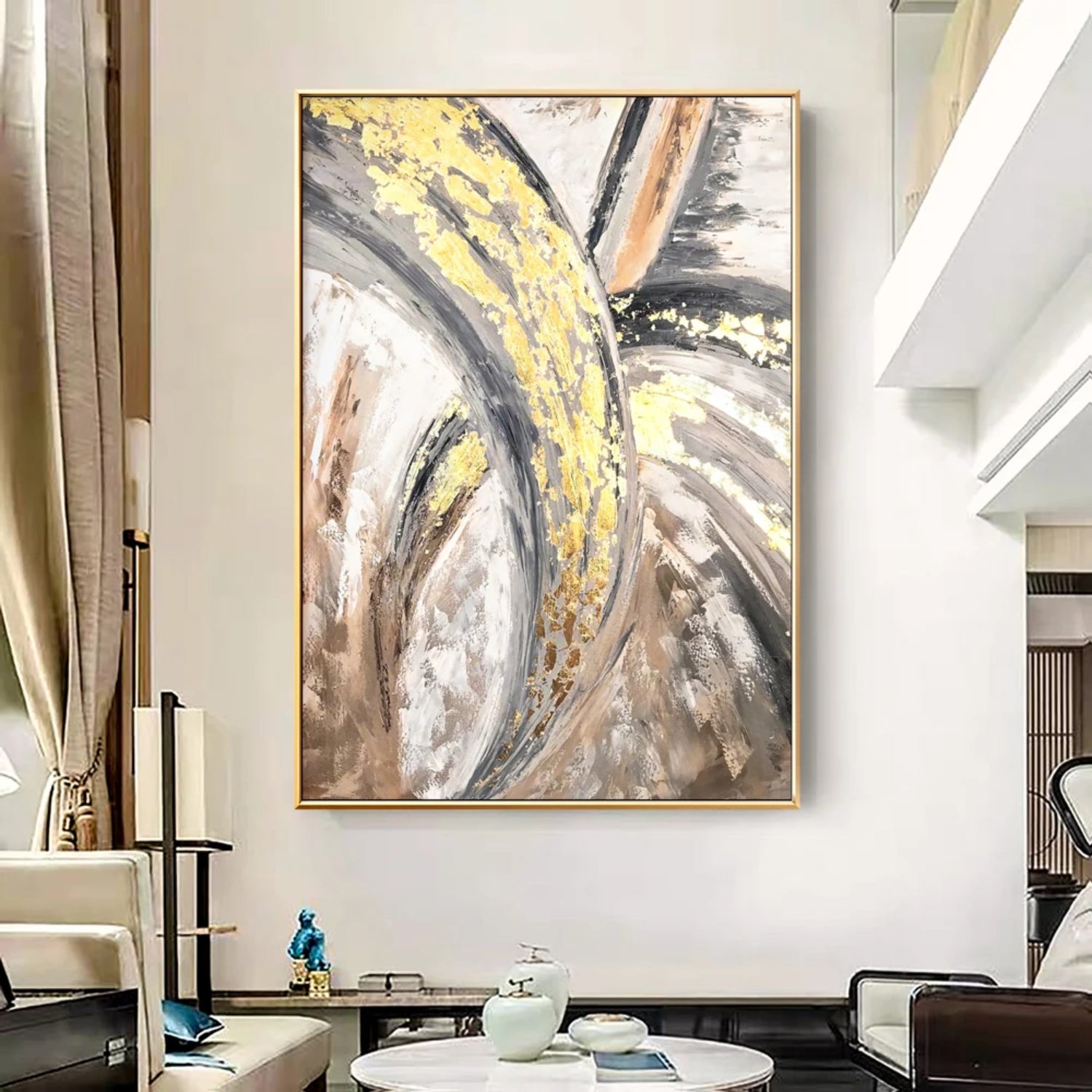 Textured Layers Abstract Gold Oil Painting