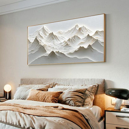 3D Neutral Textured Mountain Painting – Beige & White Minimalist Landscape Wall Art