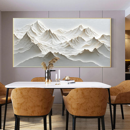 3D Neutral Textured Mountain Painting – Beige & White Minimalist Landscape Wall Art