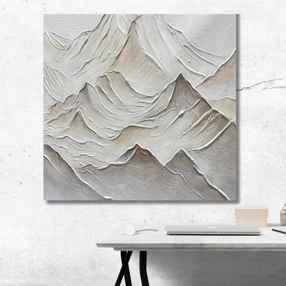 3D Neutral Textured Mountain Painting – Beige & White Minimalist Landscape Wall Art