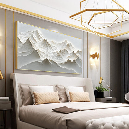 3D Neutral Textured Mountain Painting – Beige & White Minimalist Landscape Wall Art