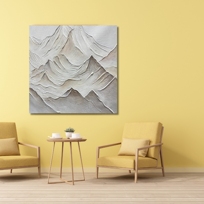3D Neutral Textured Mountain Painting – Beige & White Minimalist Landscape Wall Art