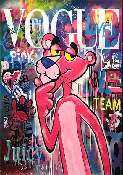 Colorful artwork featuring the Pink Panther with graffiti-style text and graphics.