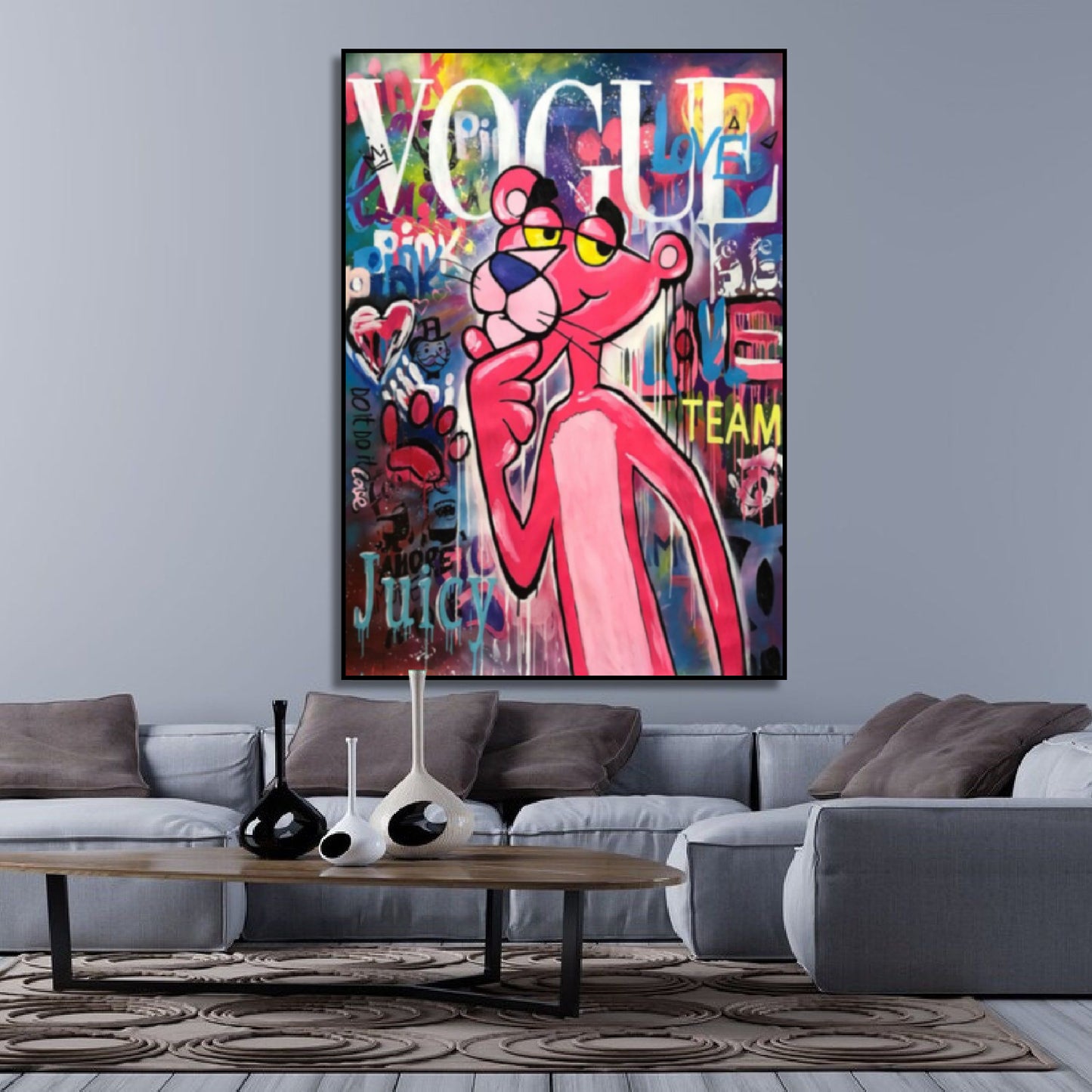 Thoughtful Graffiti Pink Panther Pop Art Painting