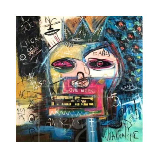 Hand-painted neo-expressionist graffiti artwork with bold urban colours and abstract lines