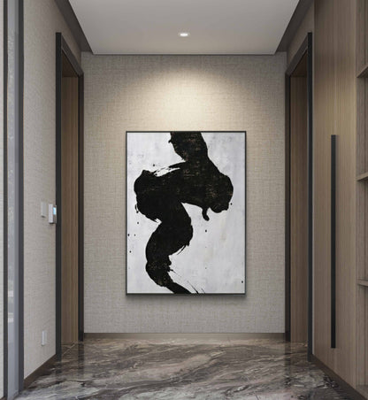 Vertical Black and White Minimalist Wall Painting