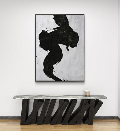 Vertical Black and White Minimalist Wall Painting