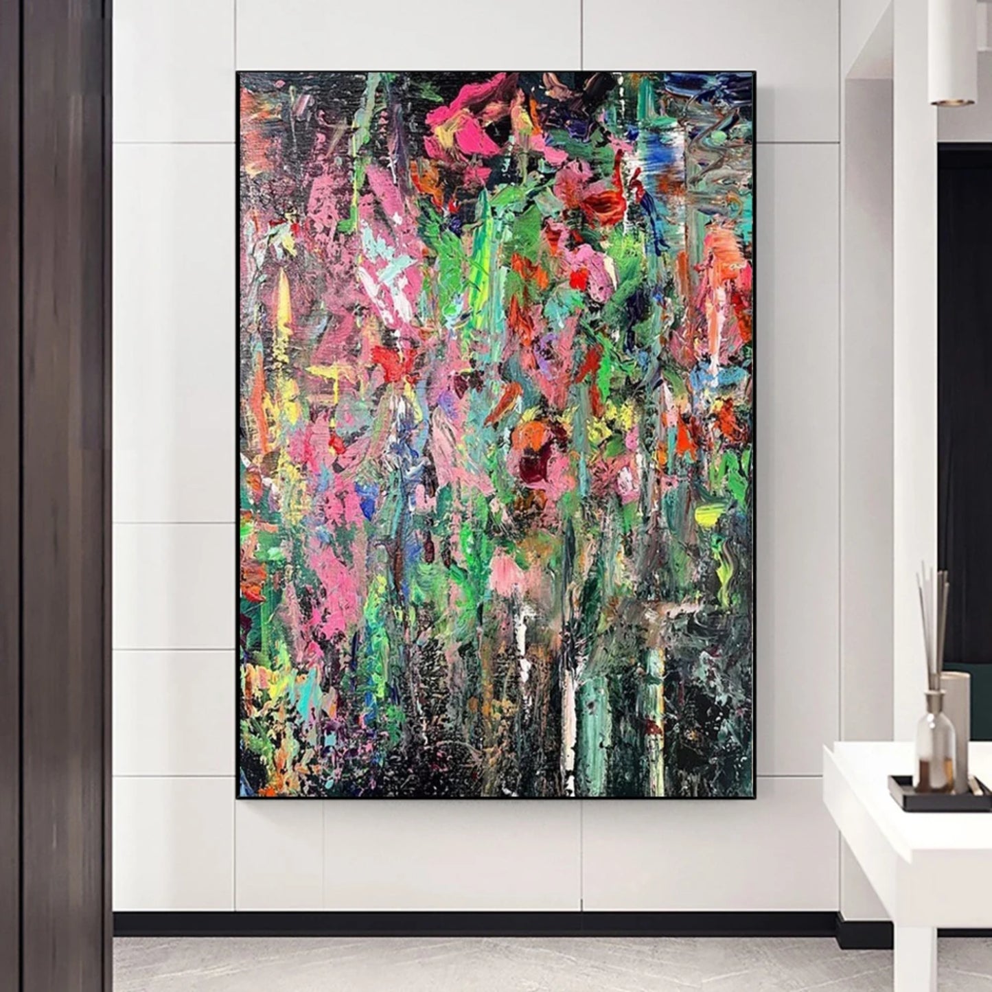 Vibrant Abstract Floral Painting with Bold Colours Modern Interior Décor