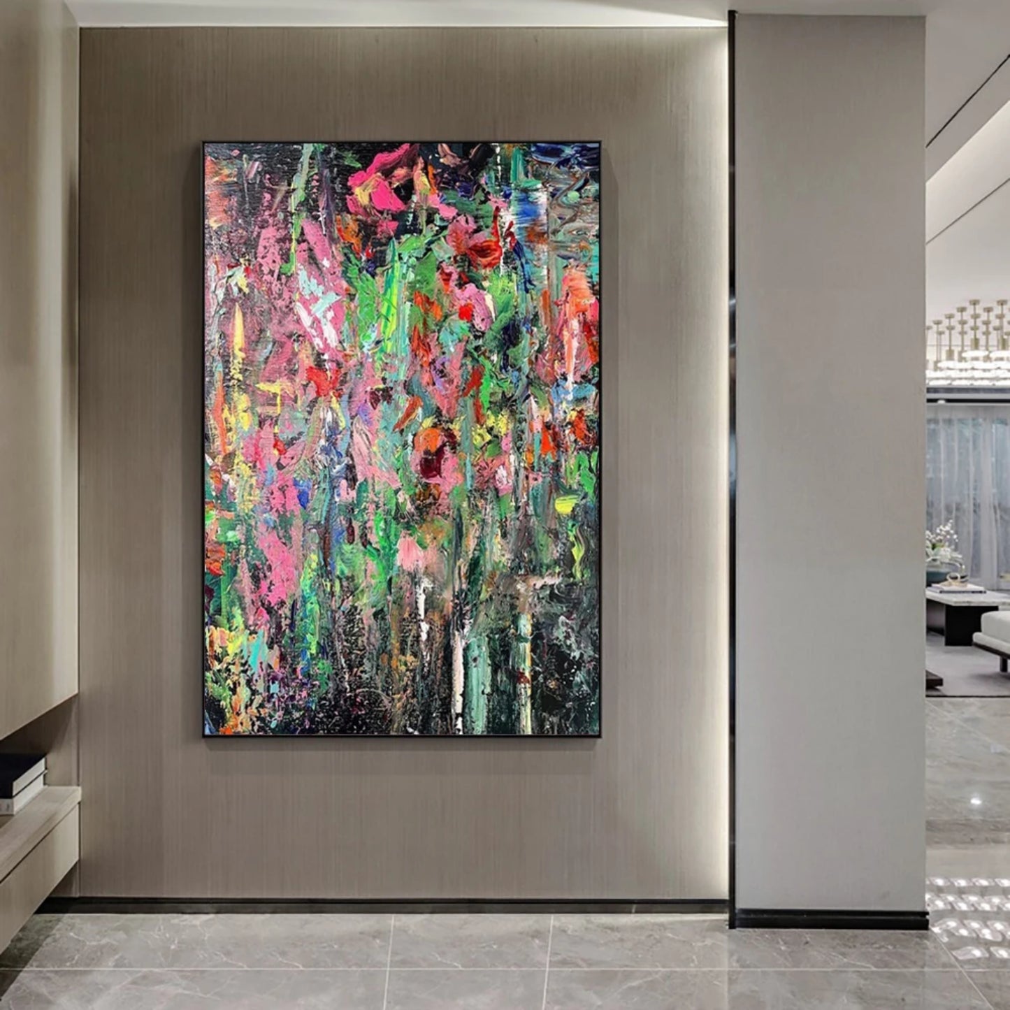 Vibrant Abstract Floral Painting with Bold Colours Modern Interior Décor