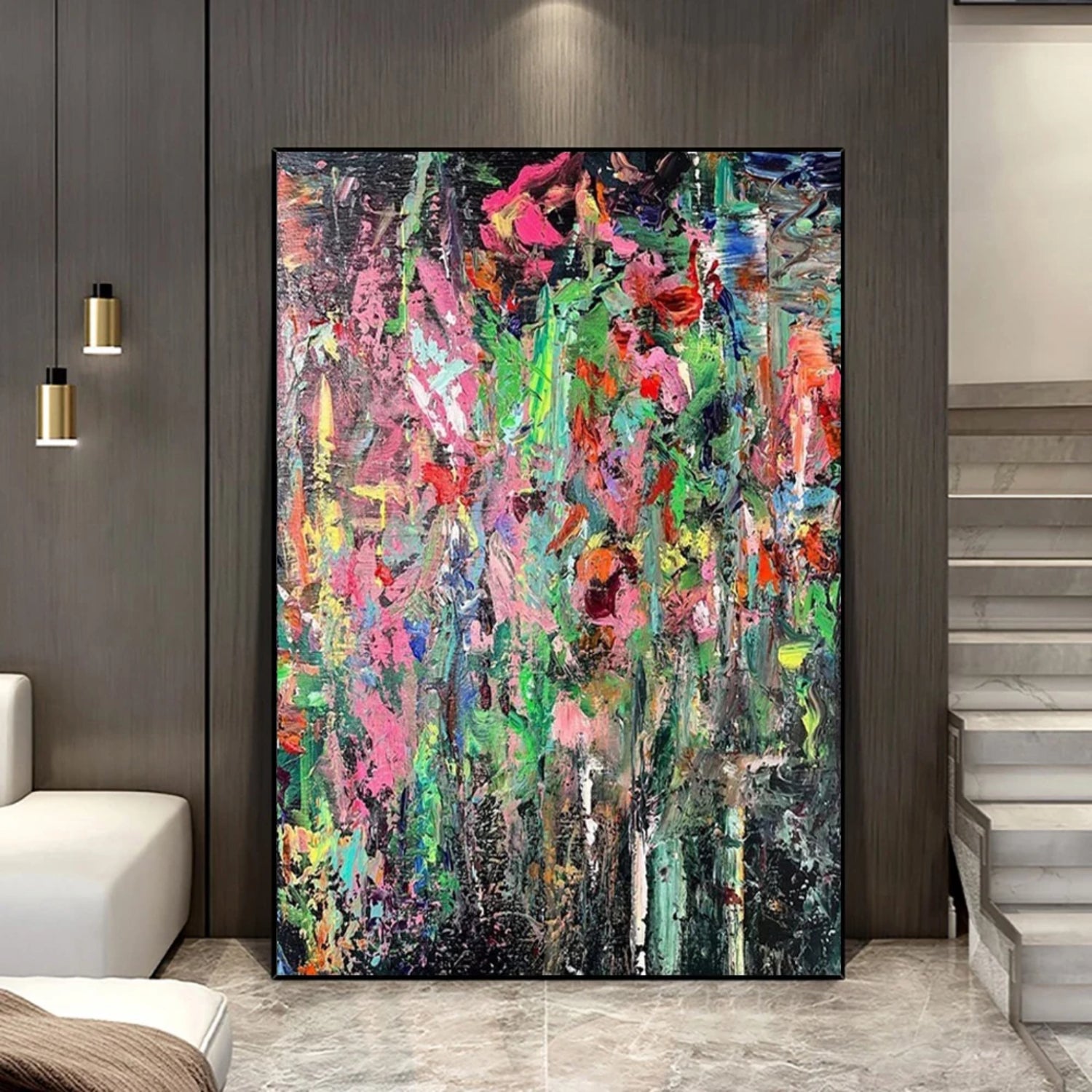 Vibrant Abstract Floral Painting with Bold Colours Modern Interior Décor