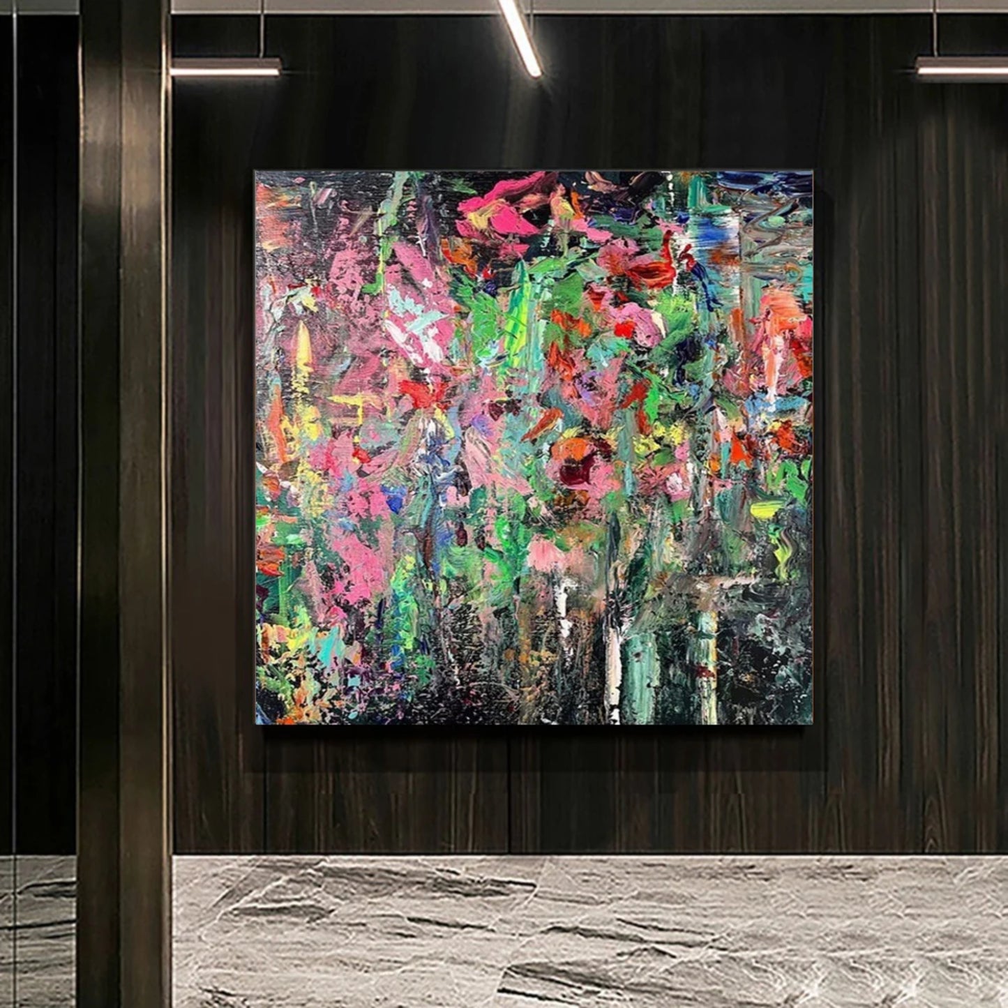 Vibrant Abstract Floral Painting with Bold Colours Modern Interior Décor