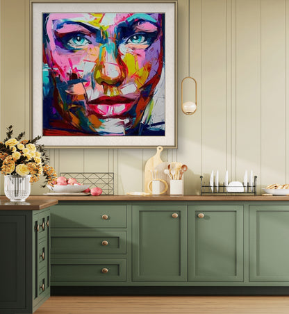 Vibrant Expressions – Hand-Painted Francoise Nielly Impasto Portrait on Canvas