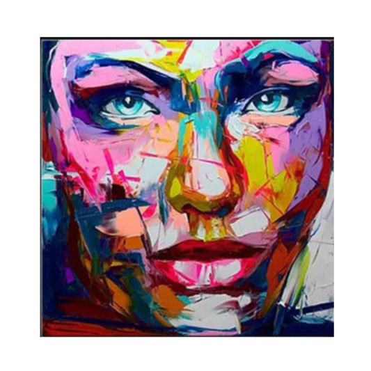 Hand-painted impasto portrait inspired by Francoise Nielly in vibrant abstract colours