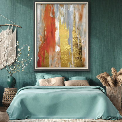 Vibrant Gold and Red Abstract Art - Modern Luxury Wall Decor