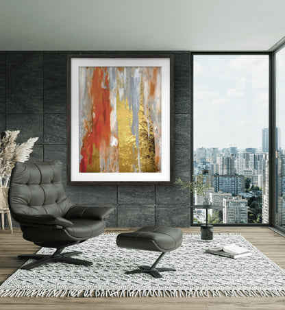 Vibrant Gold and Red Abstract Art - Modern Luxury Wall Decor