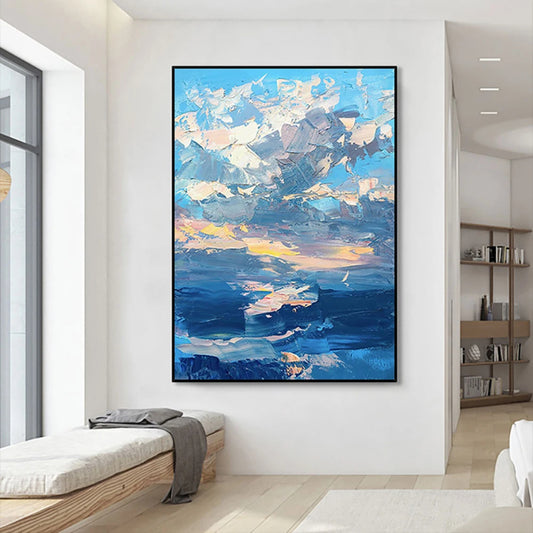 Vibrant Ocean Scene Oil Painting with Bold Textures in Modern Home