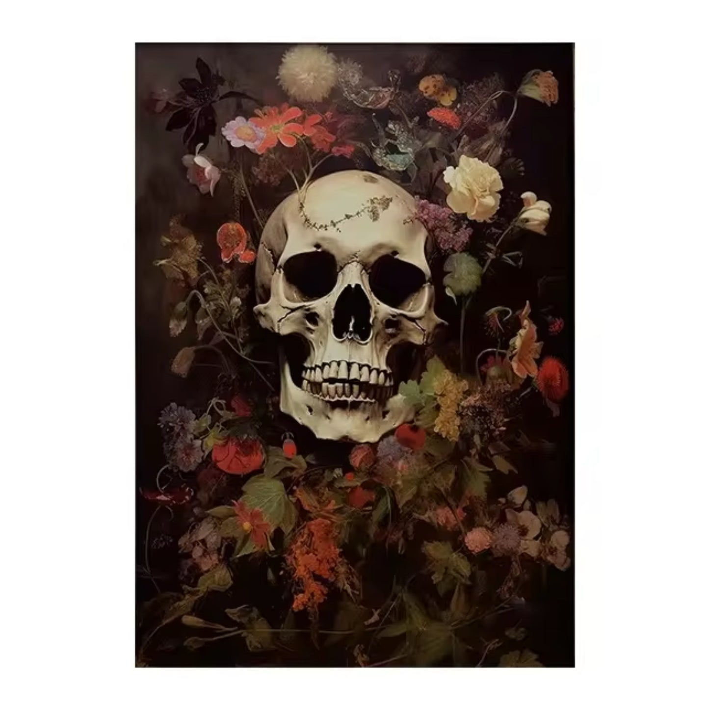 Victorian Gothic Skull Dark Academia Floral Halloween Art