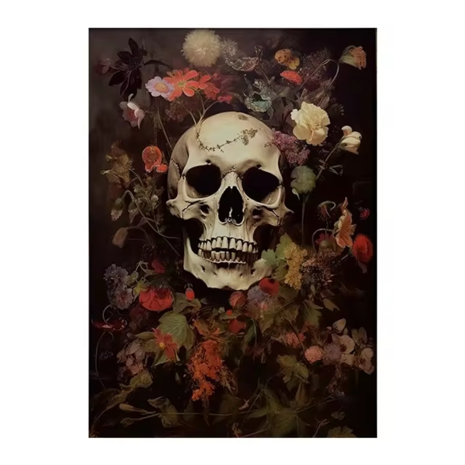 Victorian Gothic Skull Dark Academia Floral Halloween Art