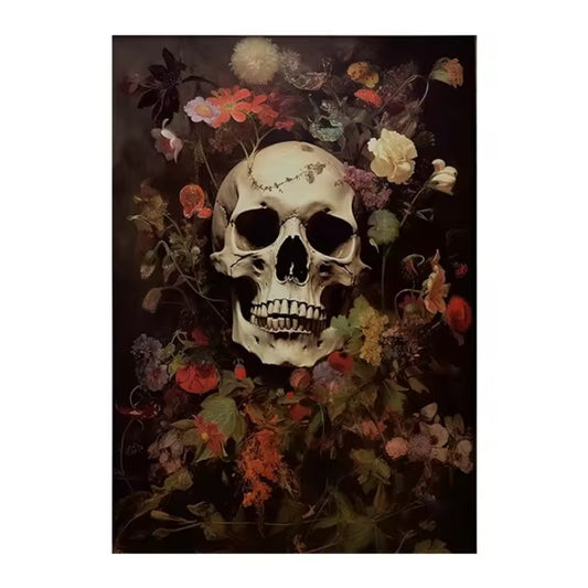 Victorian Gothic Skull Dark Academia Floral Halloween Art