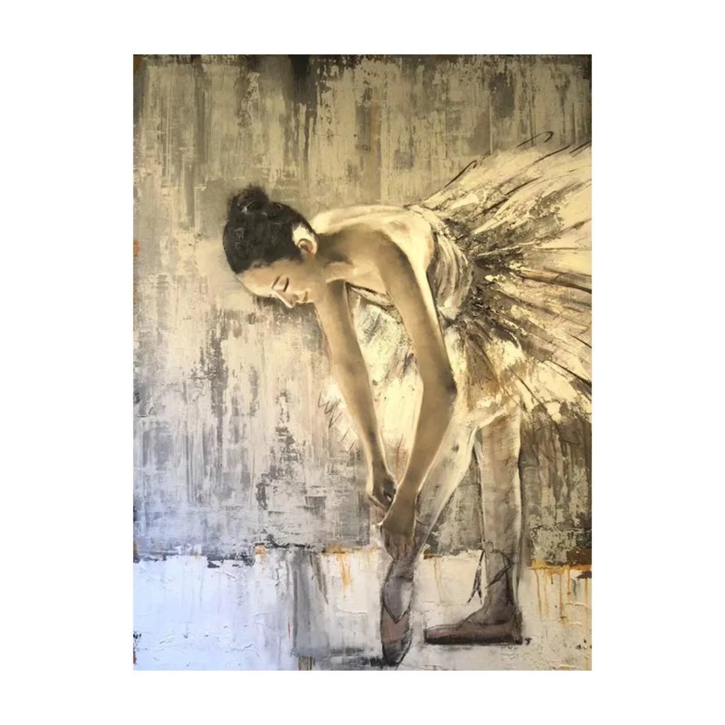 Ballerina Tying Her Shoes Vintage Textured Artwork