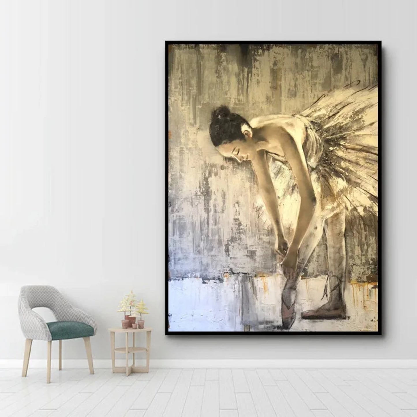 Ballerina Tying Her Shoes Vintage Textured Artwork