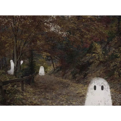 Vintage Forest Path Ghosts Spooky Fall Halloween Canvas Art