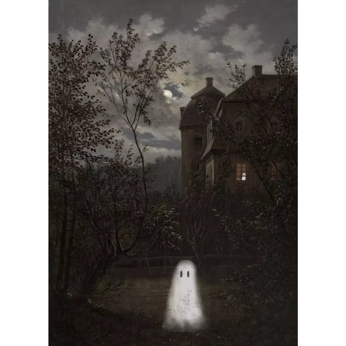 Vintage Ghost by Haunted House Spooky Fall Canvas Wall Art