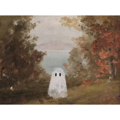 Vintage Ghost by Lake Whimsical Fall Canvas Halloween Décor