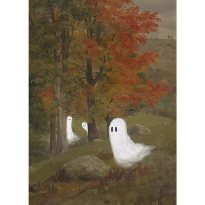 Vintage Ghosts in Autumn Forest Spooky Fall Canvas Wall Art