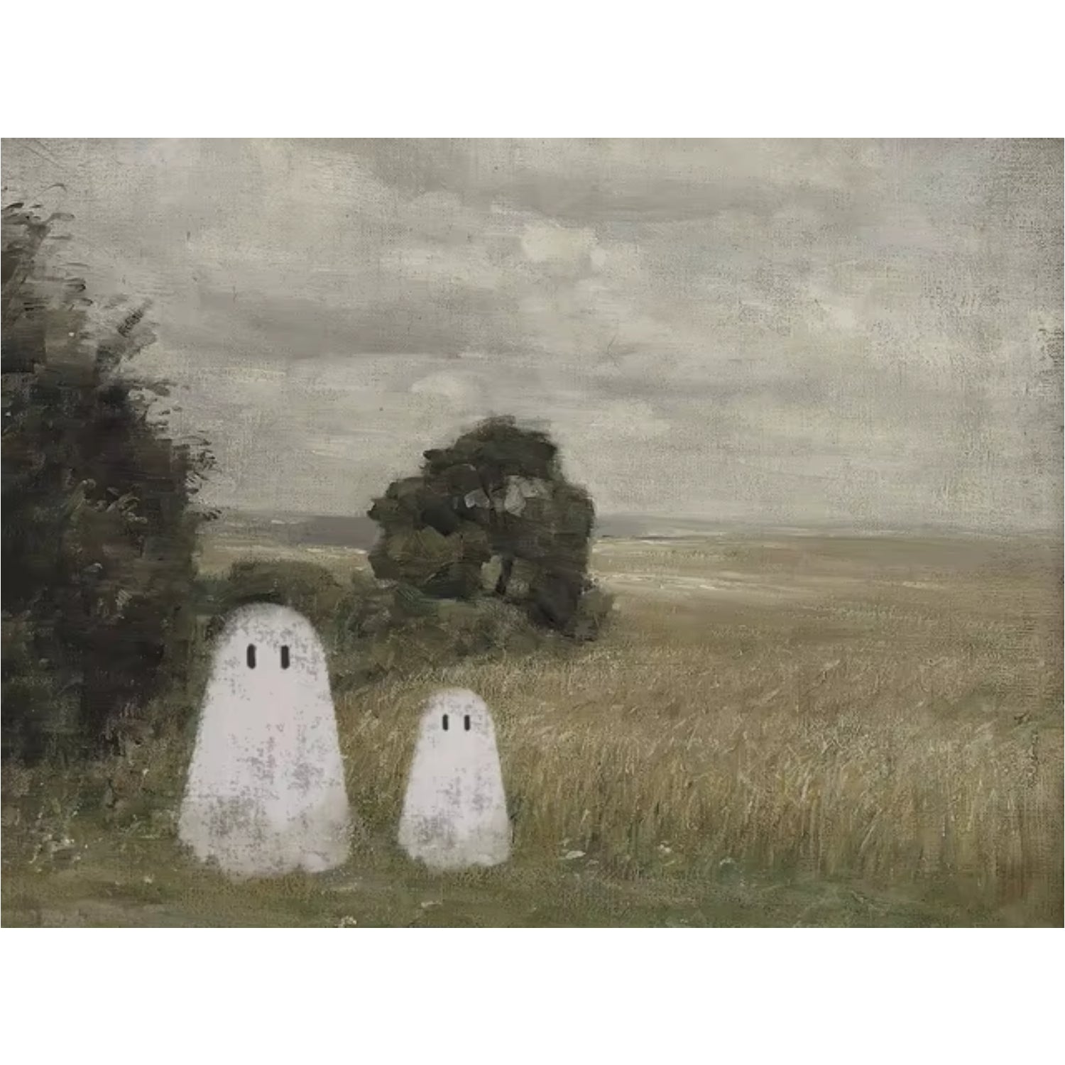 Vintage Ghosts in Countryside Whimsical Fall Canvas Wall Art