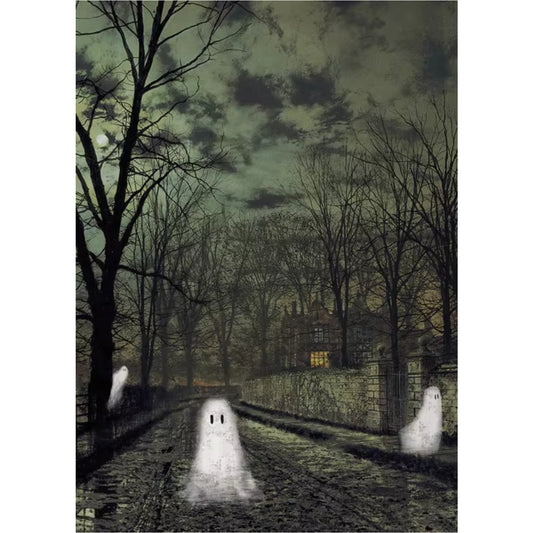 Vintage Ghosts on Haunted Path Spooky Fall Canvas Wall Art