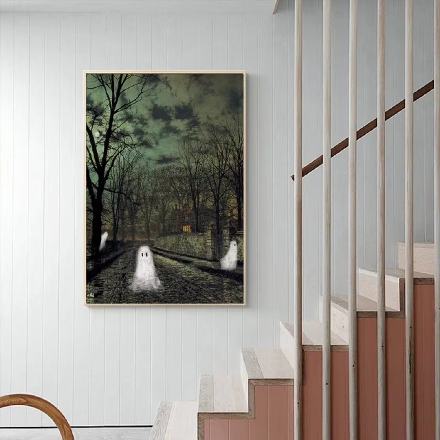 Vintage Ghosts on Haunted Path Spooky Fall Canvas Wall Art