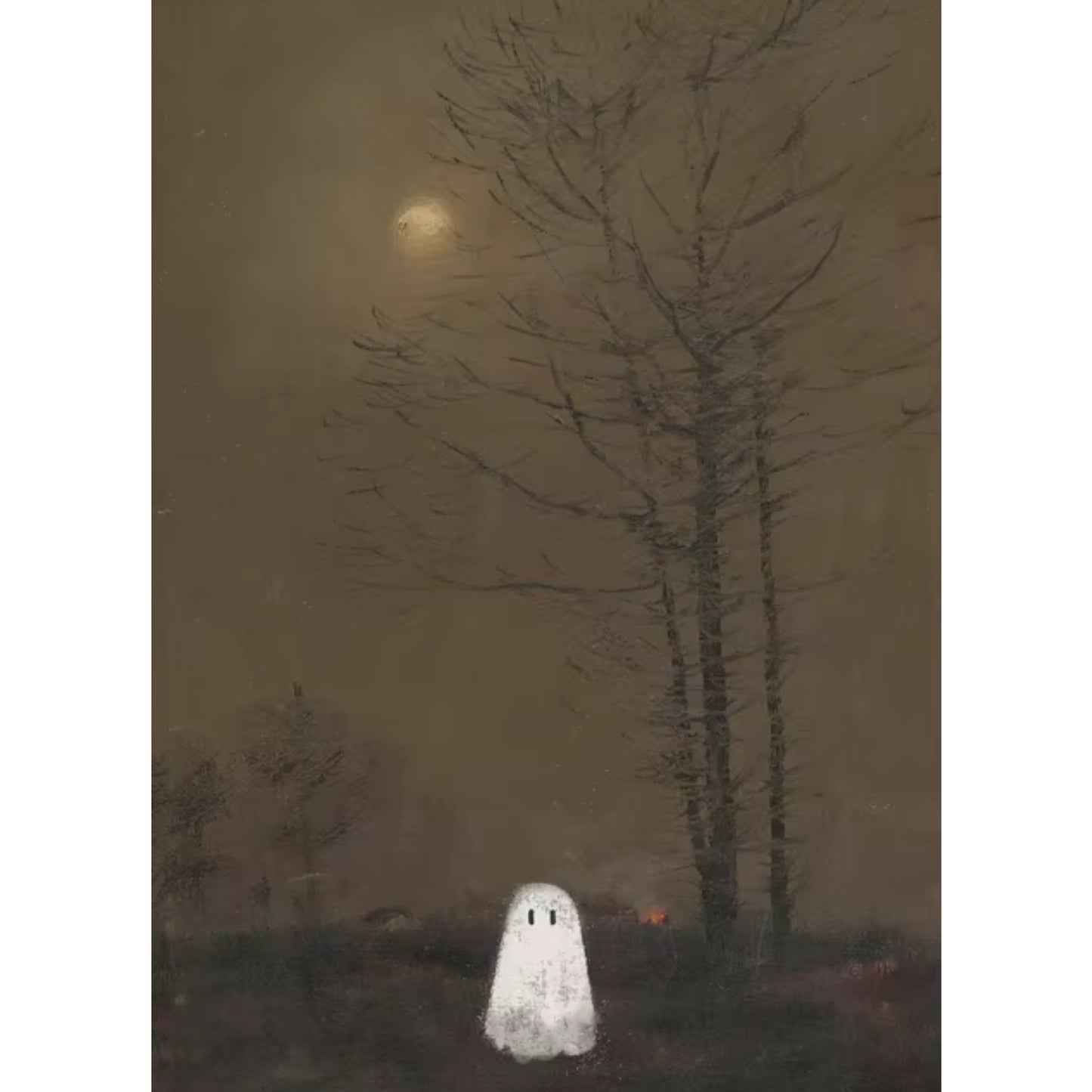 Vintage Moonlit Ghost Spooky Fall Canvas Halloween Wall Art