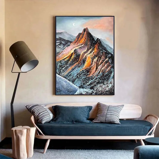 Vintage Mountain Oil Painting Handmade Canvas Art