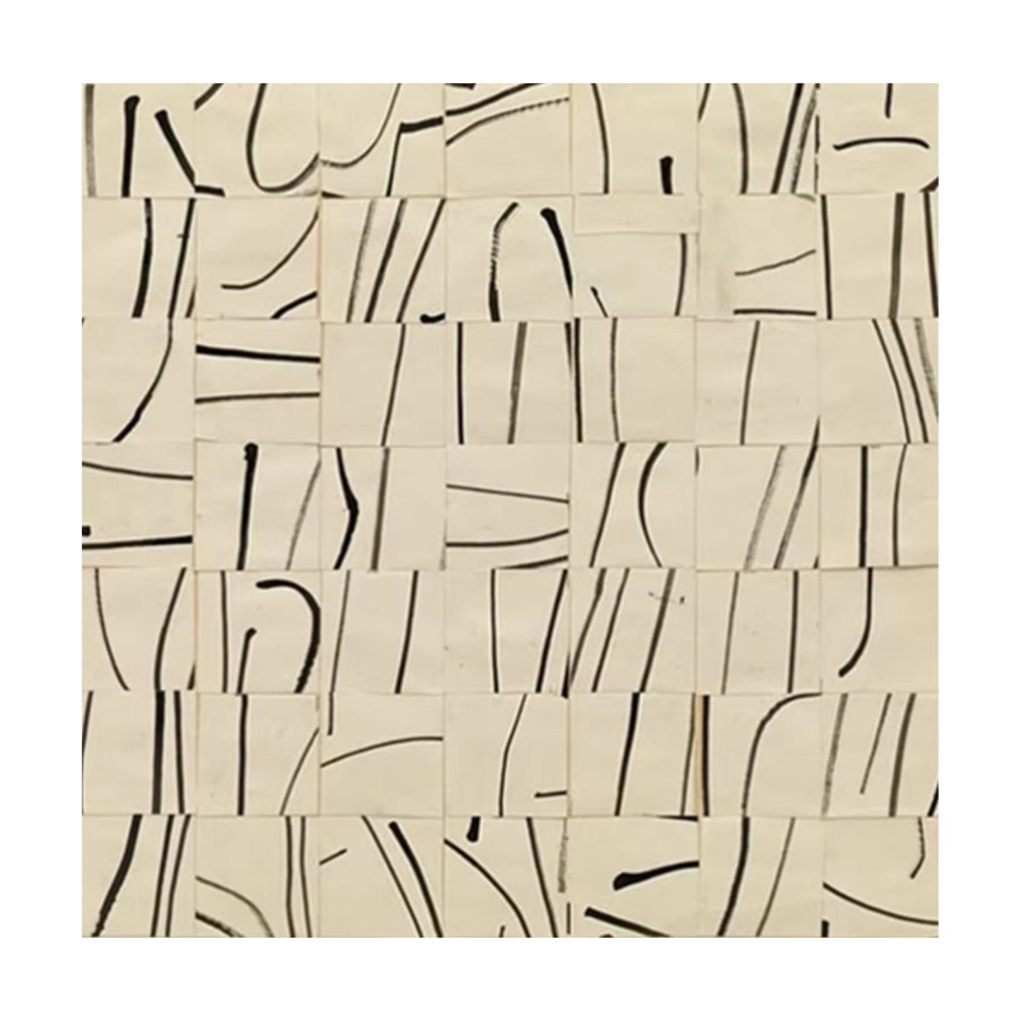 Hand-painted wabi-sabi minimalist grid art on beige canvas with black abstract lines