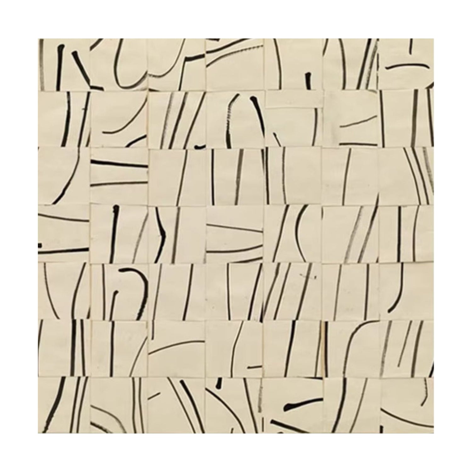 Hand-painted wabi-sabi minimalist grid art on beige canvas with black abstract lines