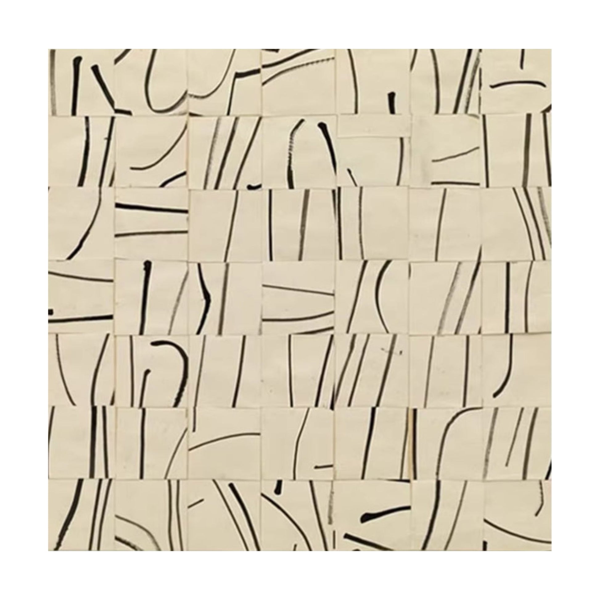 Hand-painted wabi-sabi minimalist grid art on beige canvas with black abstract lines