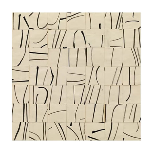 Hand-painted wabi-sabi minimalist grid art on beige canvas with black abstract lines